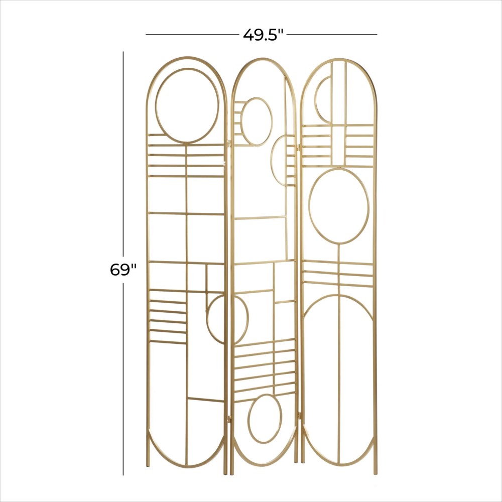 DecMode Modern 3 Panel Metal Room Divider Screen with Geometric Pattern and Gold Finish, 50"W x 69"H - Image 7
