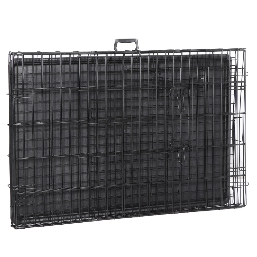ZENY Double Door Folding Metal Dog Crate with Tray & Divider Panel for Dogs, Black, 42" - Image 4