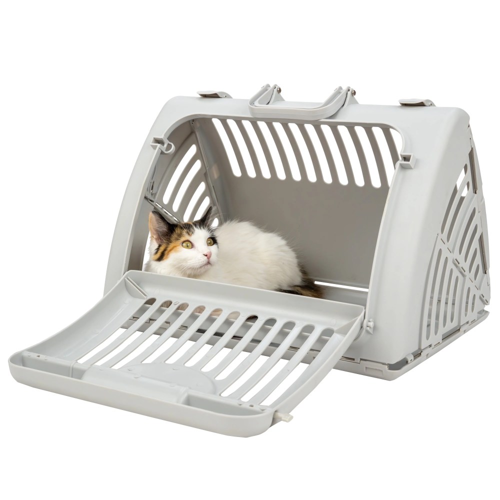 (4 pack) Vibrant Life One Size Plastic Foldable Hard-Sided Cat Carrier, Gray - Image 6