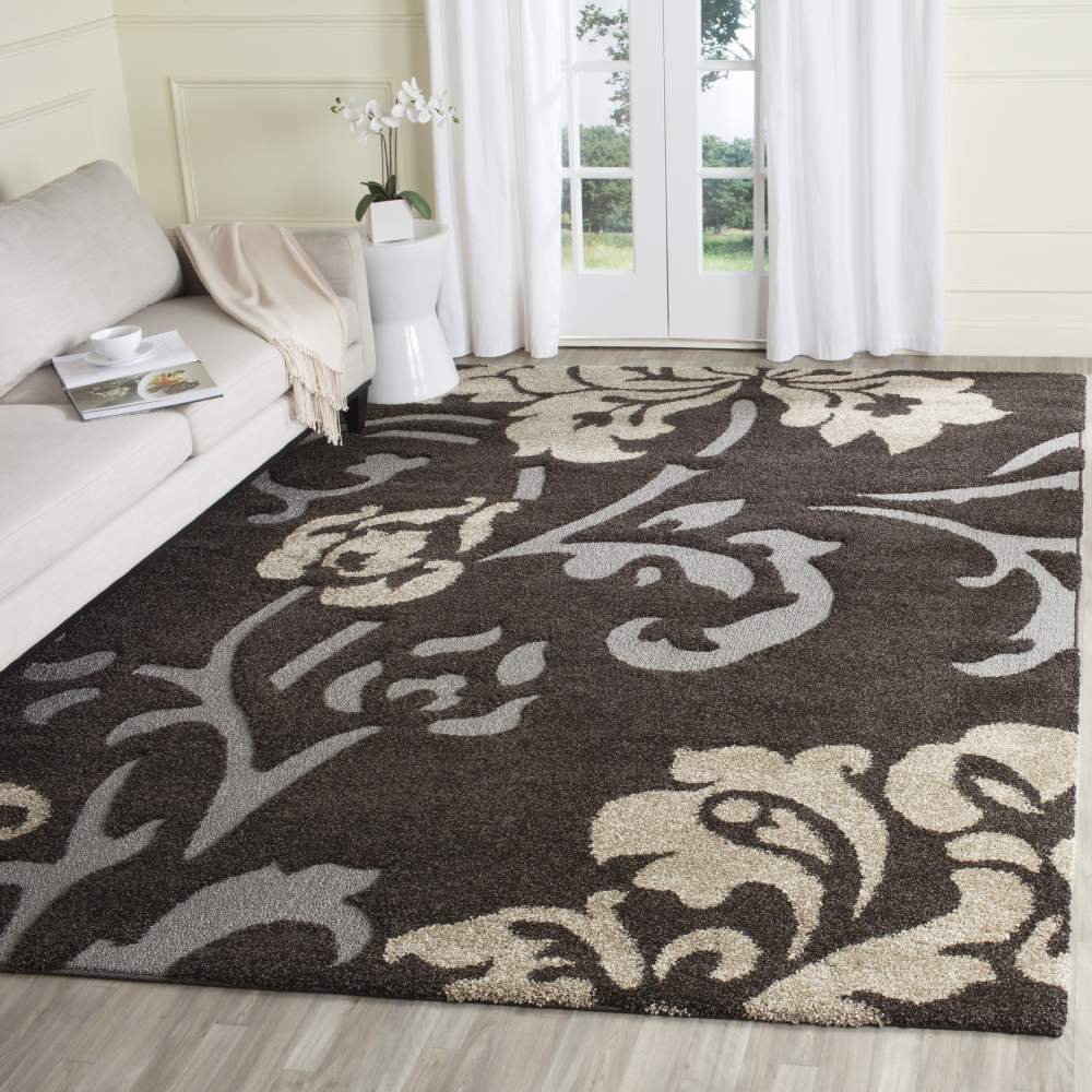 SAFAVIEH Florida Merrick Floral Shag Area Rug, Dark Brown/Smoke, 3'3" x 5'3" - Image 4