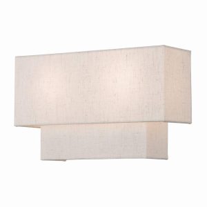 Livex Lighting 2-Light Metal & Fabric ADA Wall Sconce in English Bronze/Oatmeal