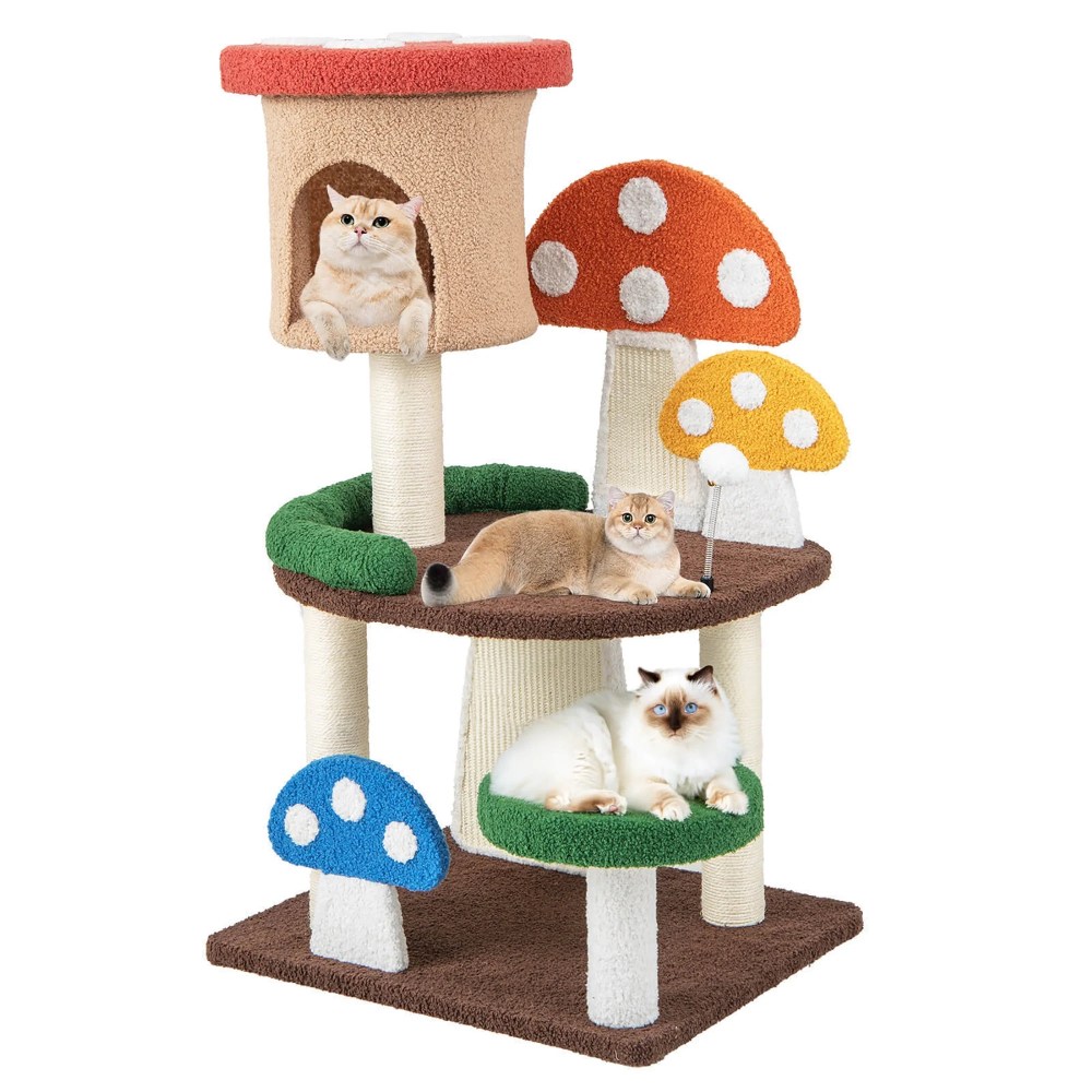 Gymax 41" Mushroom Cat Tree Tower Patended Indoor Kitten Activity Center w/ Natural Sisal Posts