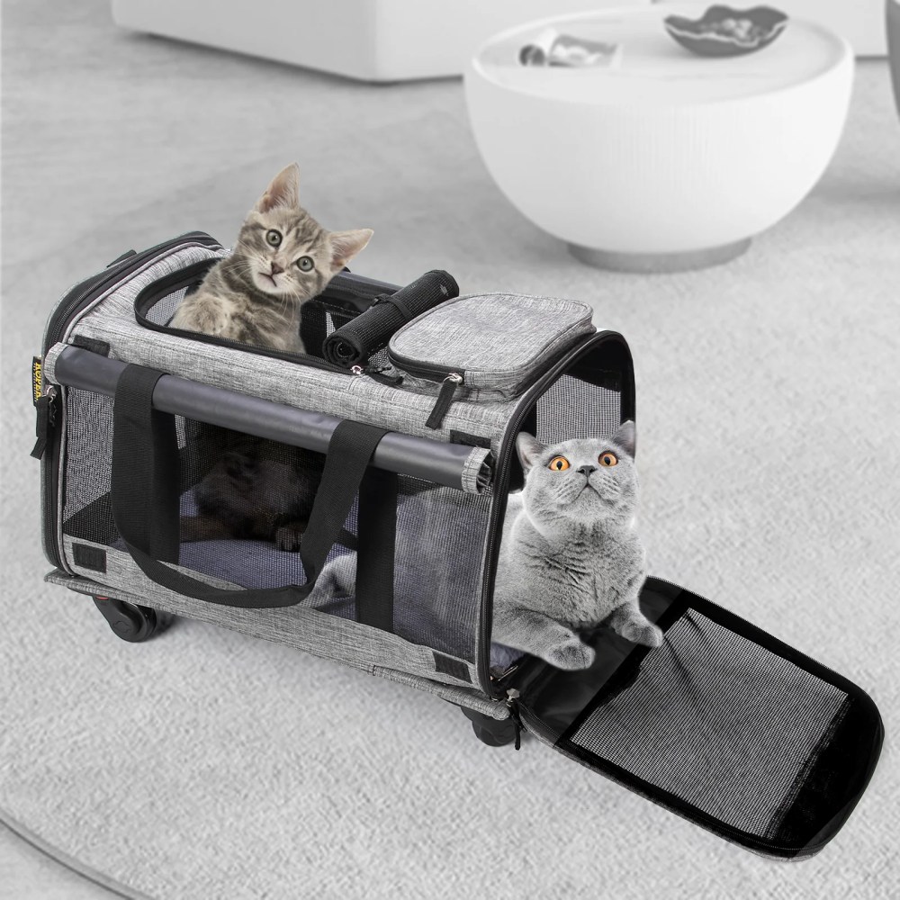 MEXMIODY Pet Carrier with Wheels, Airline Approved Dog Cat Carrier for Medium Small Dogs, Pet Travel Rolling Carrier, Telescopic Handle, Grey - Image 4