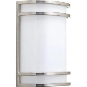 Progress Lighting,  Contemporary Collection,  1-Light LED Wall Sconce,  Brushed Nickel,  White Acrylic Shade