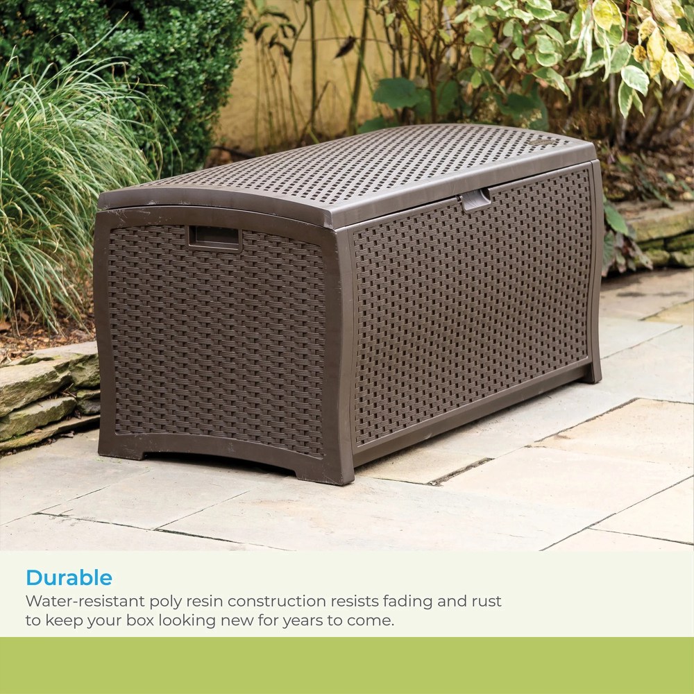 Suncast Resin 99-Gal Capacity Deck Box, Patio, Mocha Brown, DBW9200 52 in D x 27.5 in H x 27.6 in W - Image 4