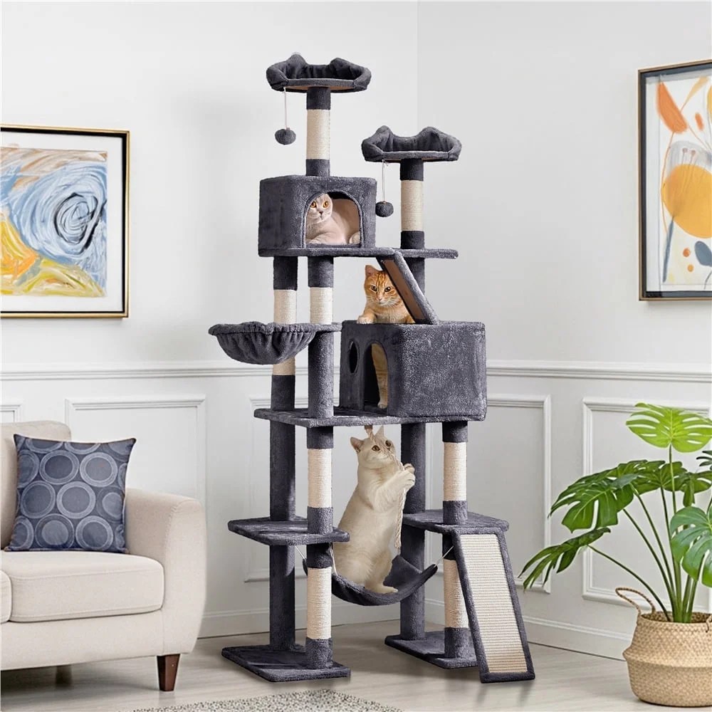Yaheetech 82.5" H Large Cat Tree Cat Tower with Condos, Dark Gray