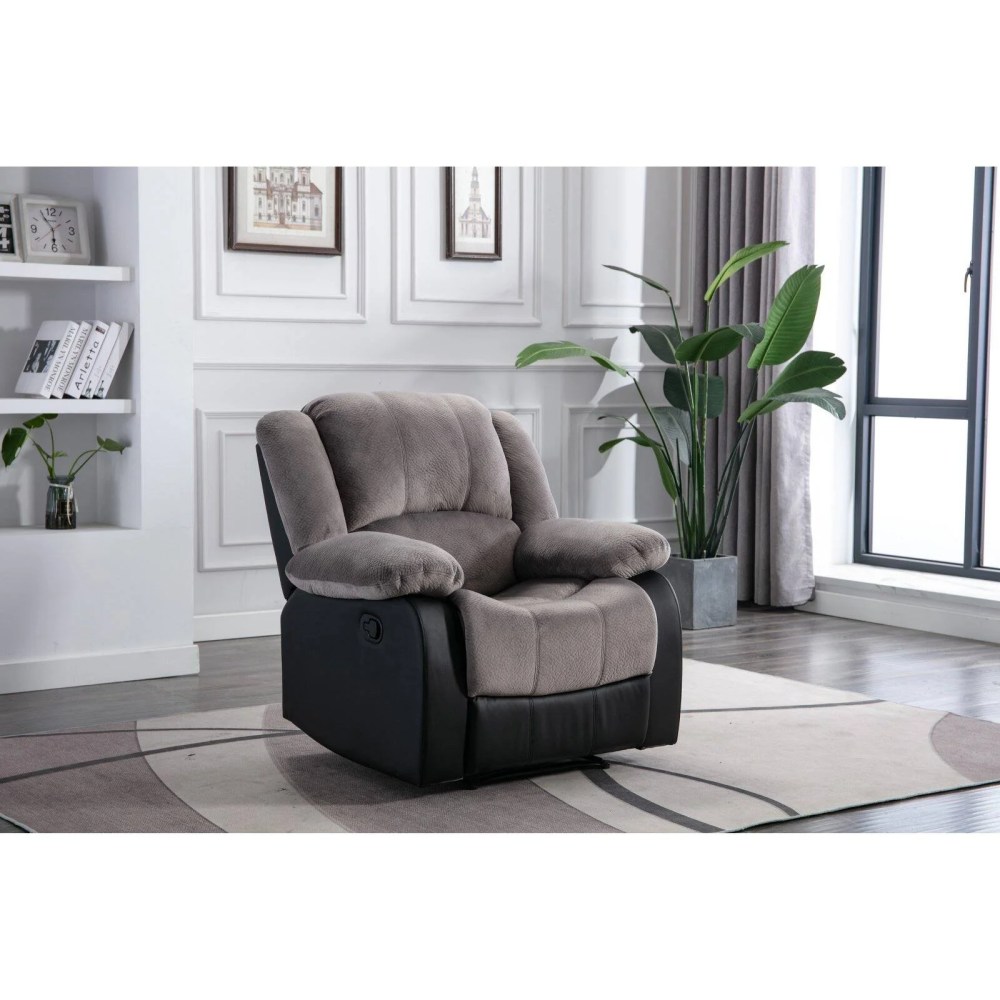 Nathaniel Home Champion Manual Single Reclining Sofa, PU Leather Upholstered Couch, Tufted Recliner, Plush Scoop Seating, for Living Room Home Theater, Beige - Image 6