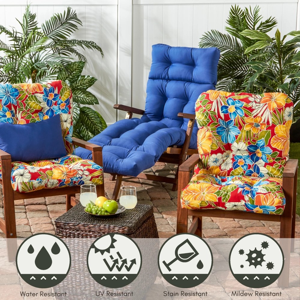 Greendale Home Fashions Outdoor Tufted 42" x 21" Chair Cushion, Set of 2, Aloha Red - Image 6
