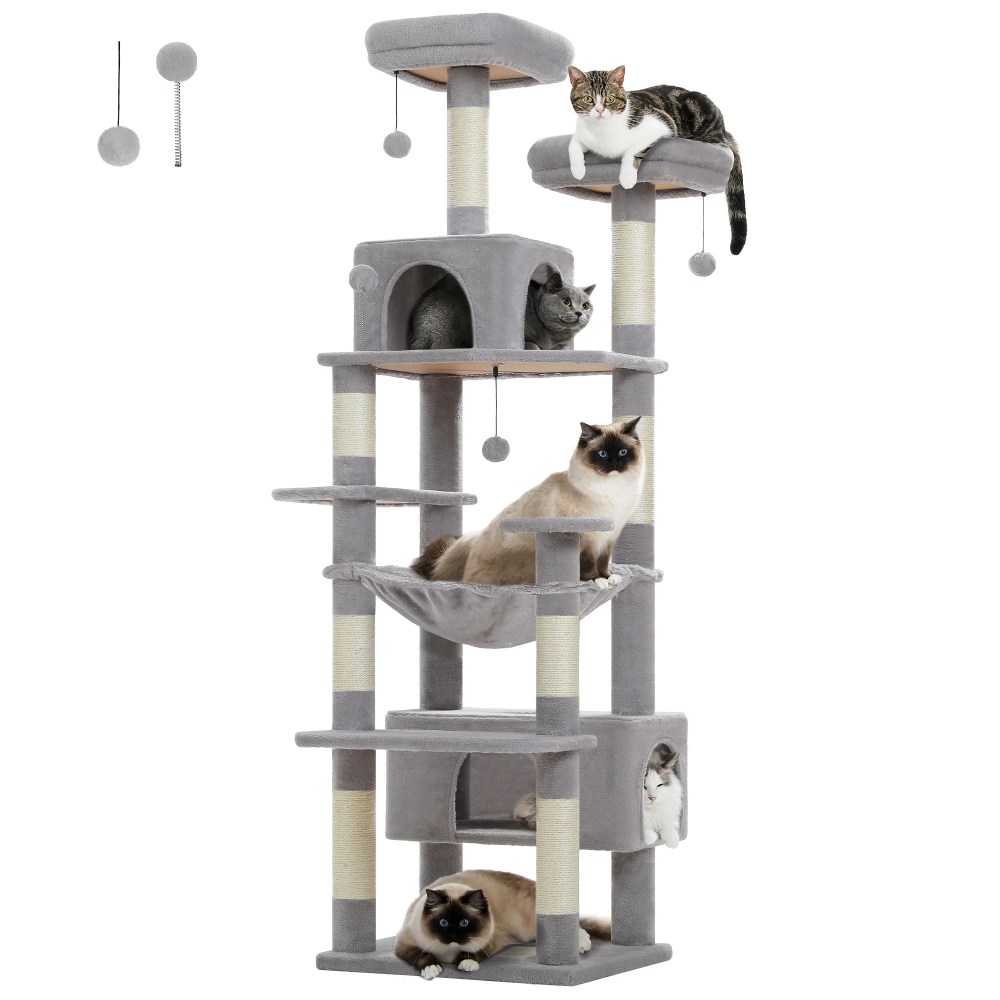 PAWZ Road 73" Cat Tree for Large Cats, Multi Level Play Tower Condo 7 Sisal Scratching Posts, Gray - Image 5