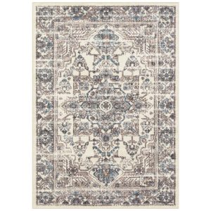 Maples Rugs Tapestry Farmhouse Medallion Taupe Grey Non Slip Indoor Area Rug, 5" x 7"