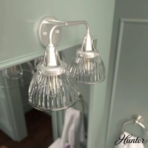 Hunter - Cypress Grove 2-light Brushed Nickel,  Medium Size Vanity Light,  Dimmable,  Transitional Style,  for Bedrooms,  Dining,  Living Rooms - 19352