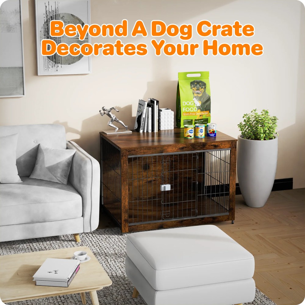 TIME RAY 32"Dog Crate Furniture with Secure Lock, Wooden Dog Kennel End Table Indoor Dog Cage for Small/Medium Dogs, Decorative Pet Crate Table for Home Indoor Use - Image 2