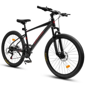 24 Inch Mountain Bike,  21 Speed Mountain Bicycle with Aluminium Alloy Frame,  Dual Disc Brakes and Front Suspension,  Men Commuting City Bike for Teenagers Adult,  Quick Release Front Wheel,  Black