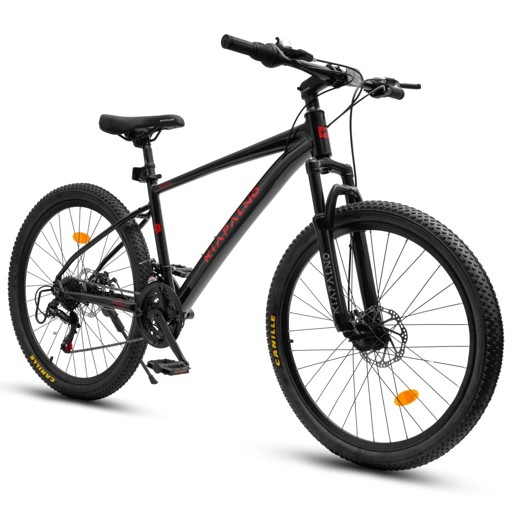 24 Inch Mountain Bike, 21 Speed Mountain Bicycle with Aluminium Alloy Frame, Dual Disc Brakes and Front Suspension, Men Commuting City Bike for Teenagers Adult, Quick Release Front Wheel, Black