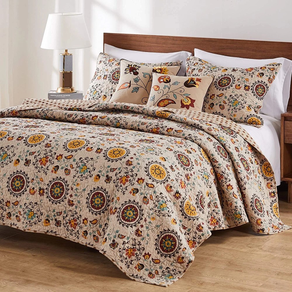 Global Trends Alta Reversible 100 Cotton Quilt Set with Decorative Pillows, 5-Piece King/Cal King - Image 3