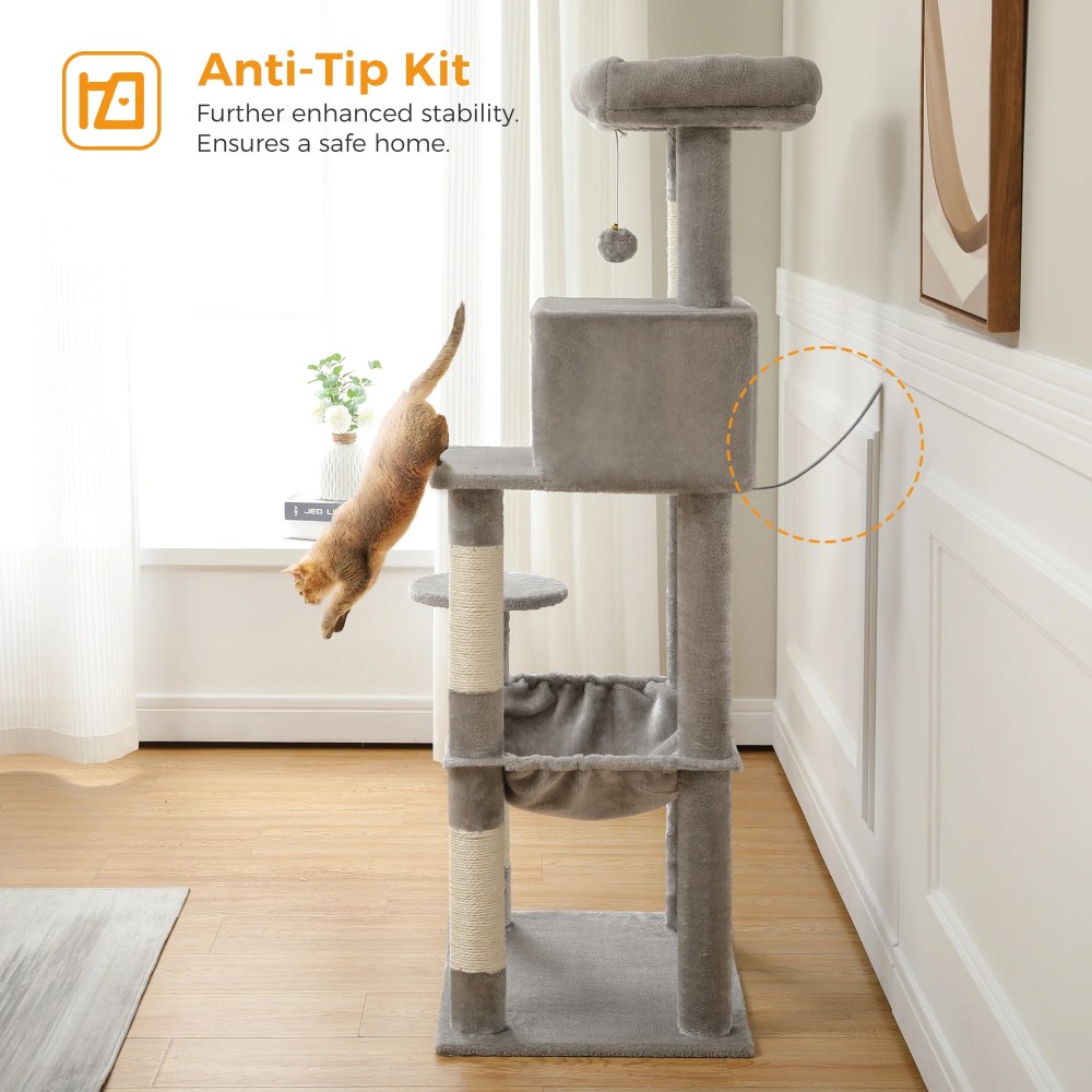 Pawz Road Cat Tree for Large Cats 56"Tall Cat Tower Condo with Scratching Post for Indoor Cats, Gray - Image 6