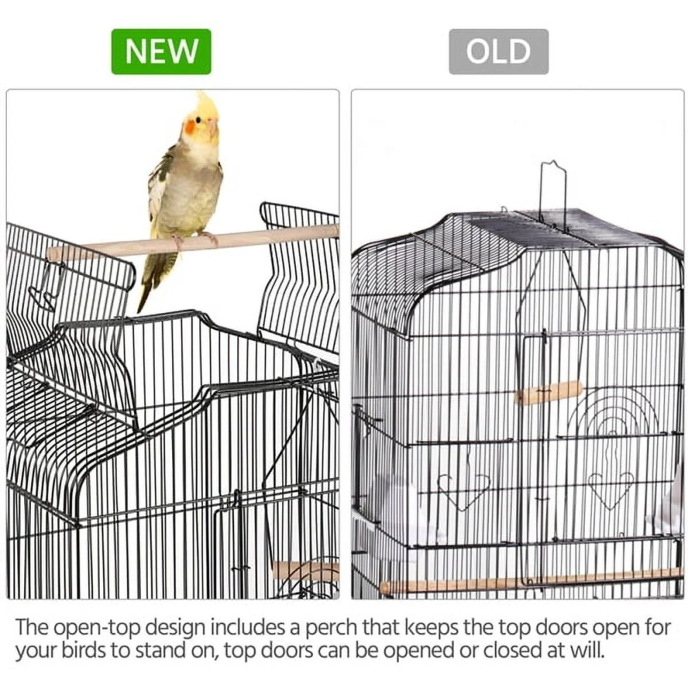 Alden Design Large 41" Metal Bird Cage with Play Top for Parakeets and Lovebirds, Black - Image 7