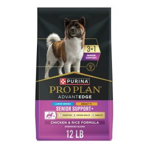 Purina Pro Plan AdvantEDGE Large Breed Senior Support Plus Chicken and Rice Formula Shredded Blend Dry Dog Food for Senior Dogs, 12 lb Bag