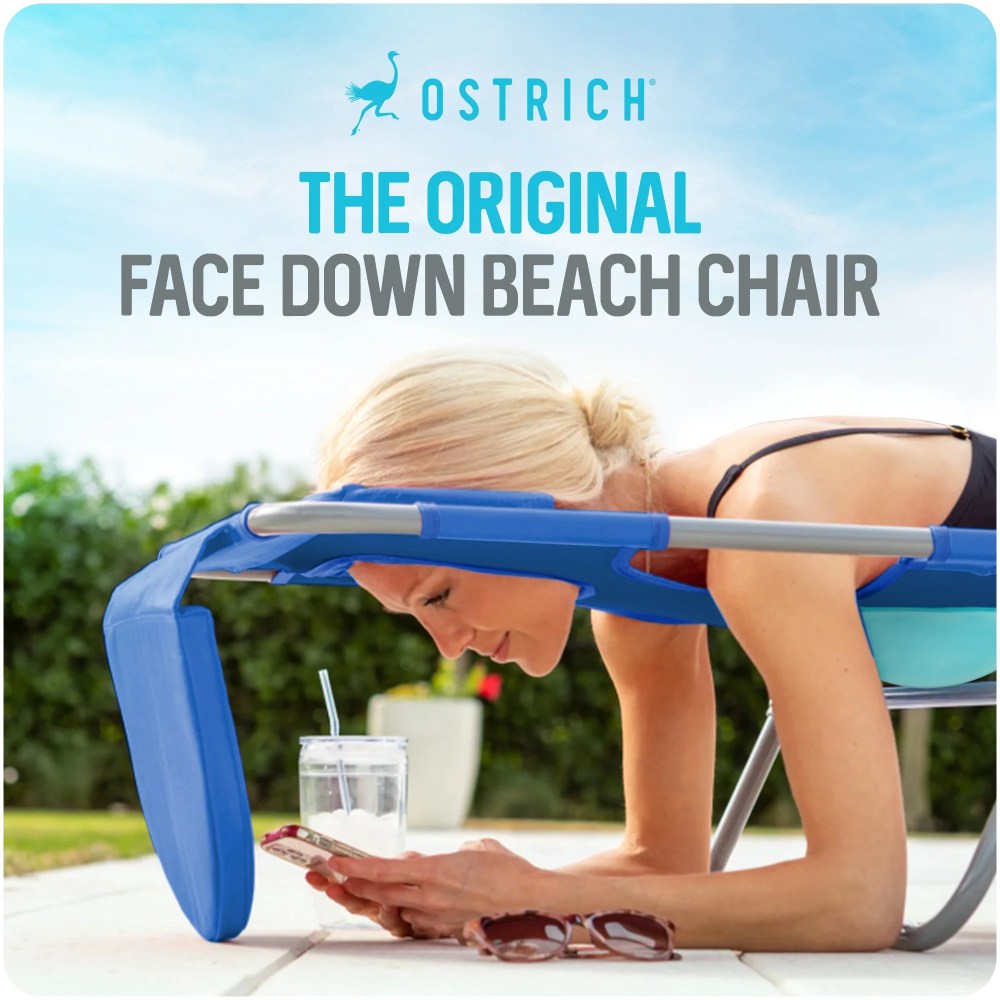 Ostrich The Ladies Comfort Lounger, Foldable Beach Pool Tanning Chair, Ocean Blue - Image 8