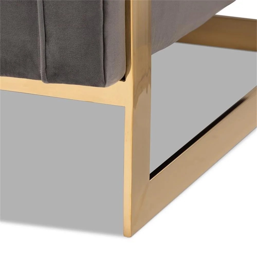 Baxton Studio Ambra Glam and Luxe Grey Velvet Fabric Upholstered and Button Tufted Armchair with Gold-Tone Frame - Image 4