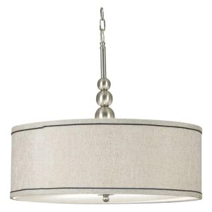 Kenroy Home Margot 22" Pendant Light Fixture with Silver Fabric Drum Shade for Dining Room,  Kitchen Table,  Bathroom,  Foyer,  or Entryway,  Brushed Steel