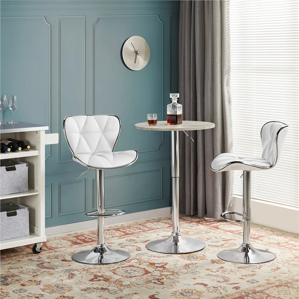 Alden Design Adjustable Mid-back Faux Leather Counter-Height Bar Stool for Kitchen Counter, Set of 2, White - Image 6