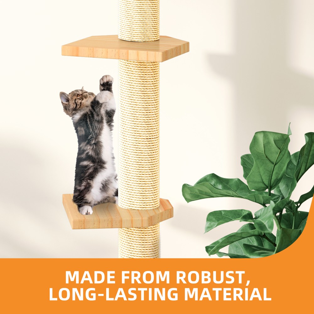 Craftian 21-Piece Cat Wall Shelves Set, Pine Wood Cat Wall Furniture with 3 Houses, 1 Cat Bed, 6 Sisal Posts and 2 Tunnels, Fun Cat Shelves and Perches for Wall, Cat Climbing Shelf and Steps - Image 8