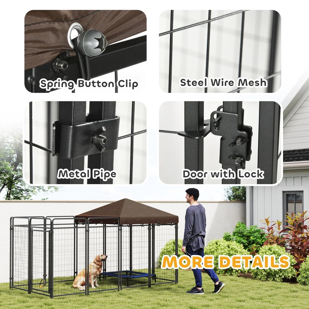 PawHut Dog Kennel Outdoor with Waterproof Canopy, Galvanized Chain Link, for Backyard and Patio, Large and Medium Sized Dog, 9.3" x 4.6" x 5.2" - Image 7