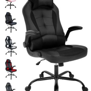 YRLLENSDAN Adjustable Swivel Rolling Adults Teens Gaming Chair with Headrest and Armrest,Black
