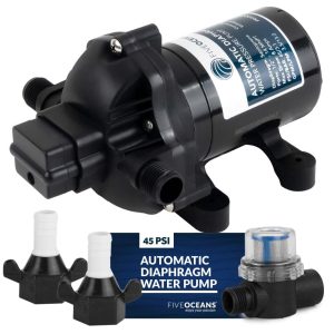 Five Oceans Water Diaphragm Self-Priming Pump,3.0 GPM / 11.3 LPM,45PSI Automatic Water Pump,Run Dry Safe,12V DC,for Boat,RV,Trailer,Caravan,Truck - FO3605
