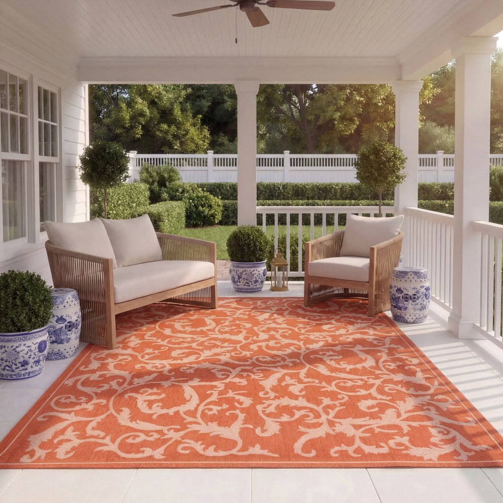 Safavieh Courtyard Kevin Floral Indoor/Outdoor Area Rug, Terracotta/Natural, 6'7" x 9'6" - Image 8