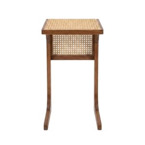 WOOD SIDE TABLE WITH WOVEN CANE DETAIL