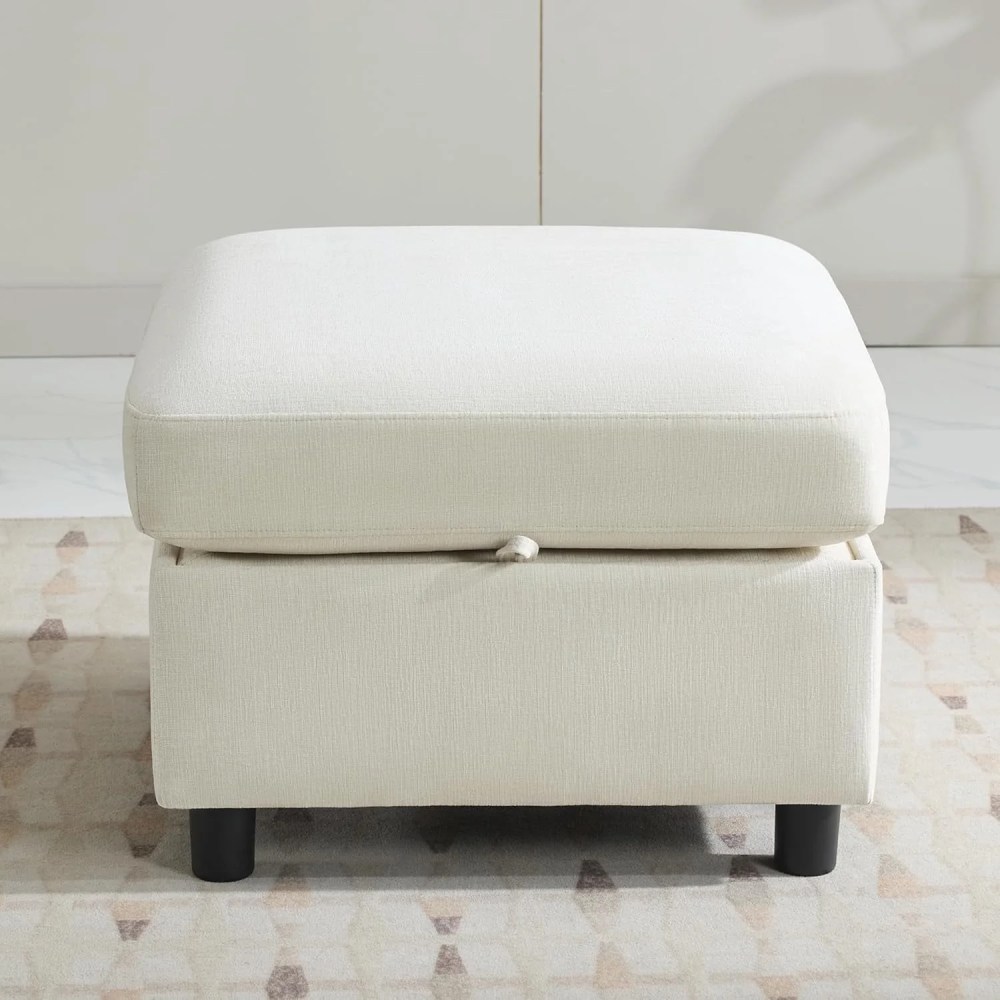 25" Square Storage Ottoman for Modular Couch,Convertible Footrest with Hidden Compartment,Chenille Upholstered Coffee Table & Extra Living Room Seating, Beige