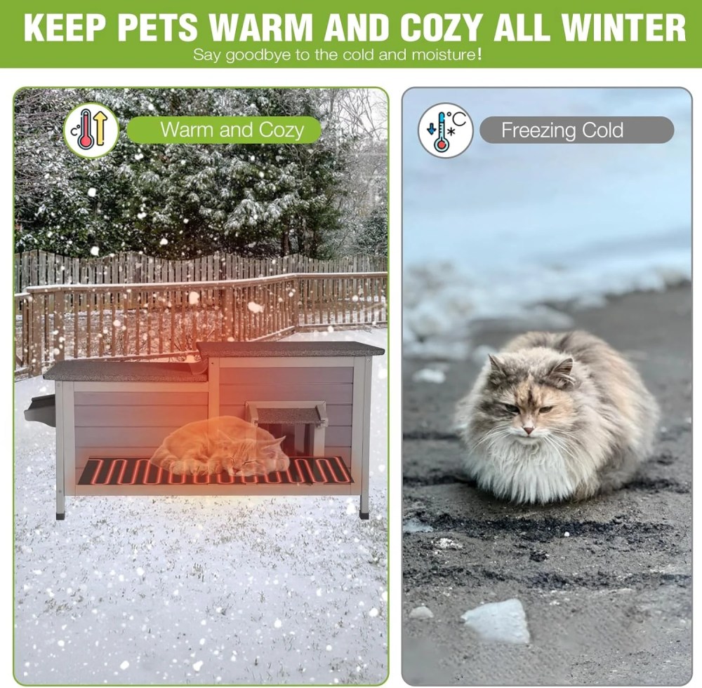 Aivituvin Heated Cat House Outdoor Cat House Insulated Large Weatherproof Feral Cat Shelter with Heated Pad, Insulated All-Round Thermal Liner, Chewproof Cable for 1-4 Cats - Image 8