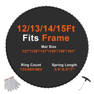 VEVOR Replacement Trampoline Mat, Jumping Mat Fits 14ft Frame, Universal Jumping Mat for 14ft Round Trampoline, Reinforce UV-Resistant Mat with Spring Tool&Durable V-Rings, Fit 6.5"-7" Spring Length