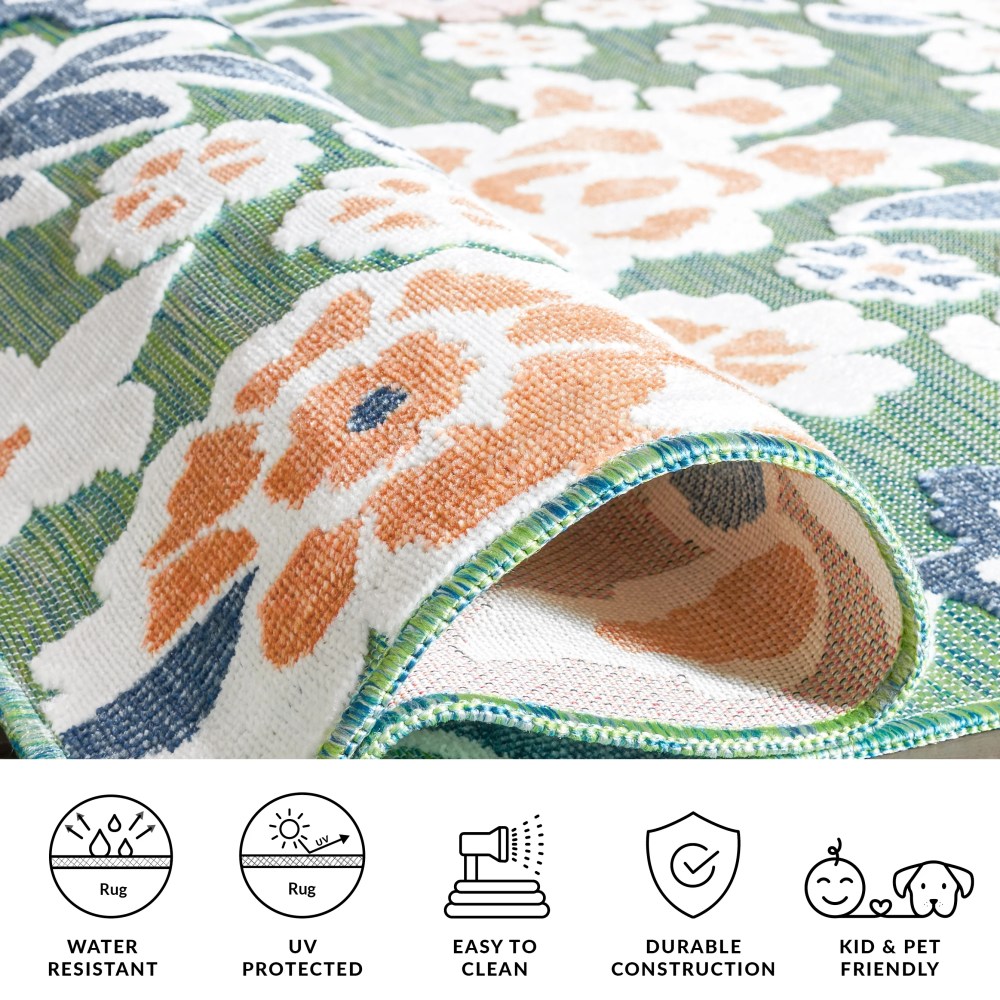 SAFAVIEH Cabana Tobias Floral Indoor/Outdoor Area Rug, Green/Navy, 5'1" x 7'6" - Image 12