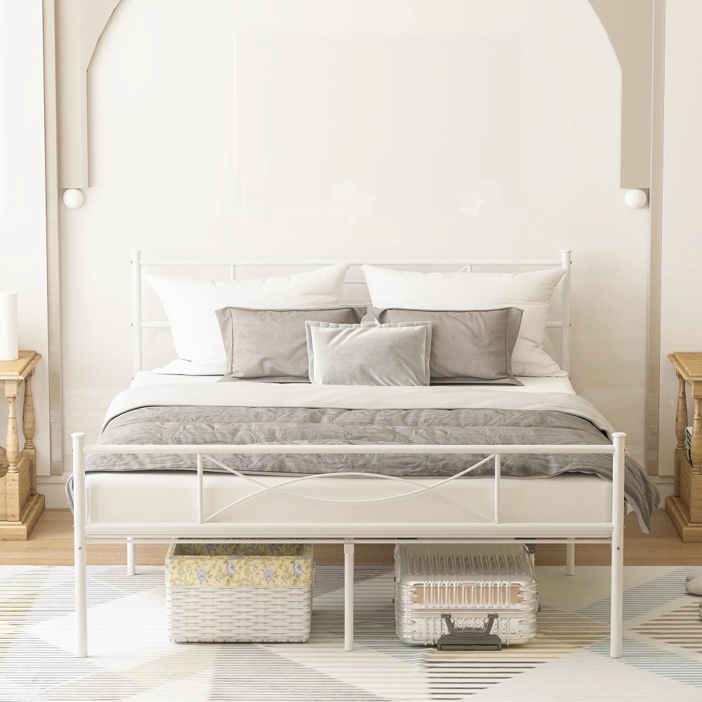 Yoneston Queen Size Metal Bed Frame Bedroom Mattress Platform Foundation with Headboard