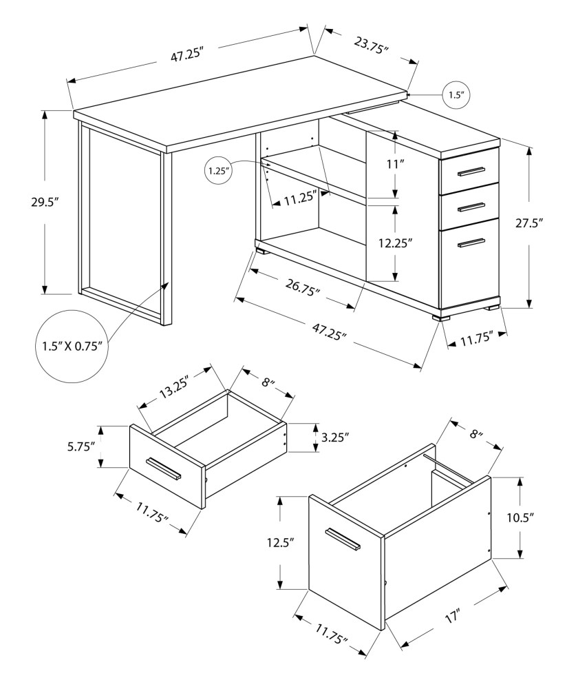 Monarch Specialties Computer Desk, L-Shaped, Corner, 3 Drawers, 2 Open Shelves Leg, 47"L X 47"W - Image 4