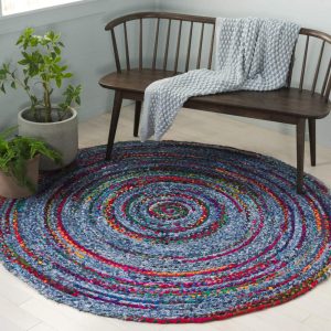 Safavieh Braided Rug Collection Indoor Country Cottage Flat Weave Blue/Red Geometric Area Rugs, 5" x 5" Round, Reversible