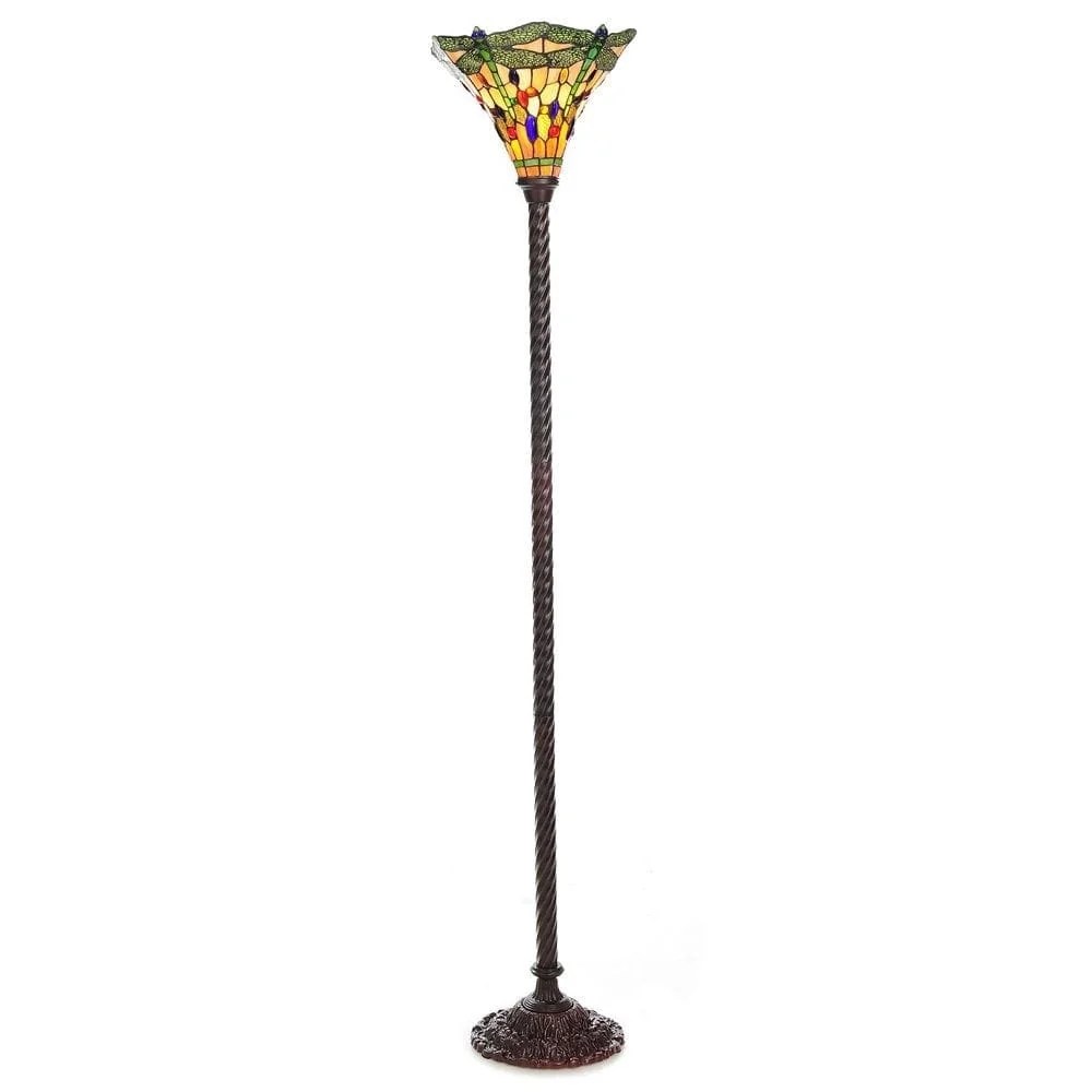Warehouse of Tiffany 68" Dragonfly Torchiere Floor Lamp with Glass Shade - Image 3
