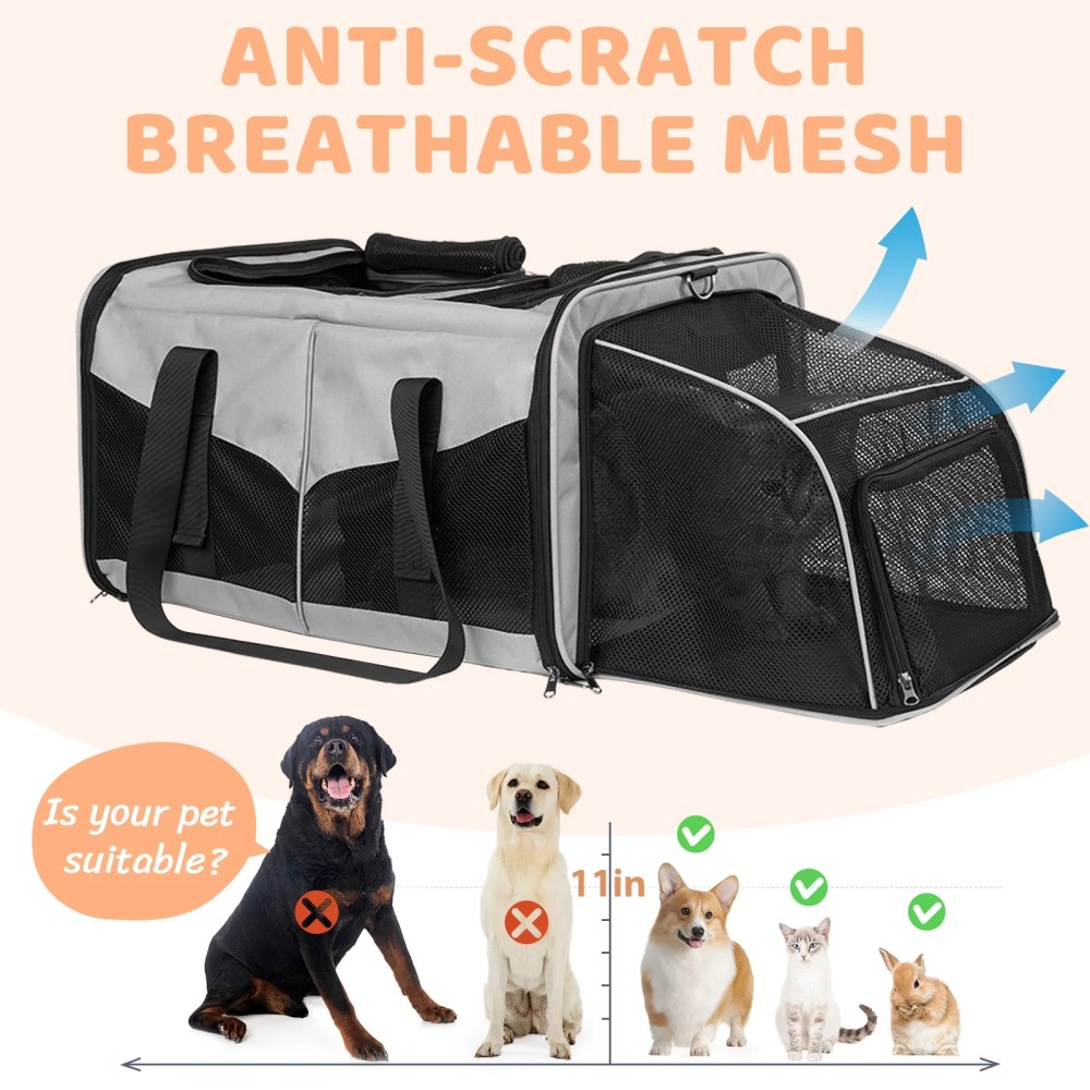 LitaiL Cat Carrier for 2 Cats, 2-in-1 Double Pet Carrier with 2 Litter Boxes, Portable Soft Sided Dog Carrier for Traveling, Gray - Image 4