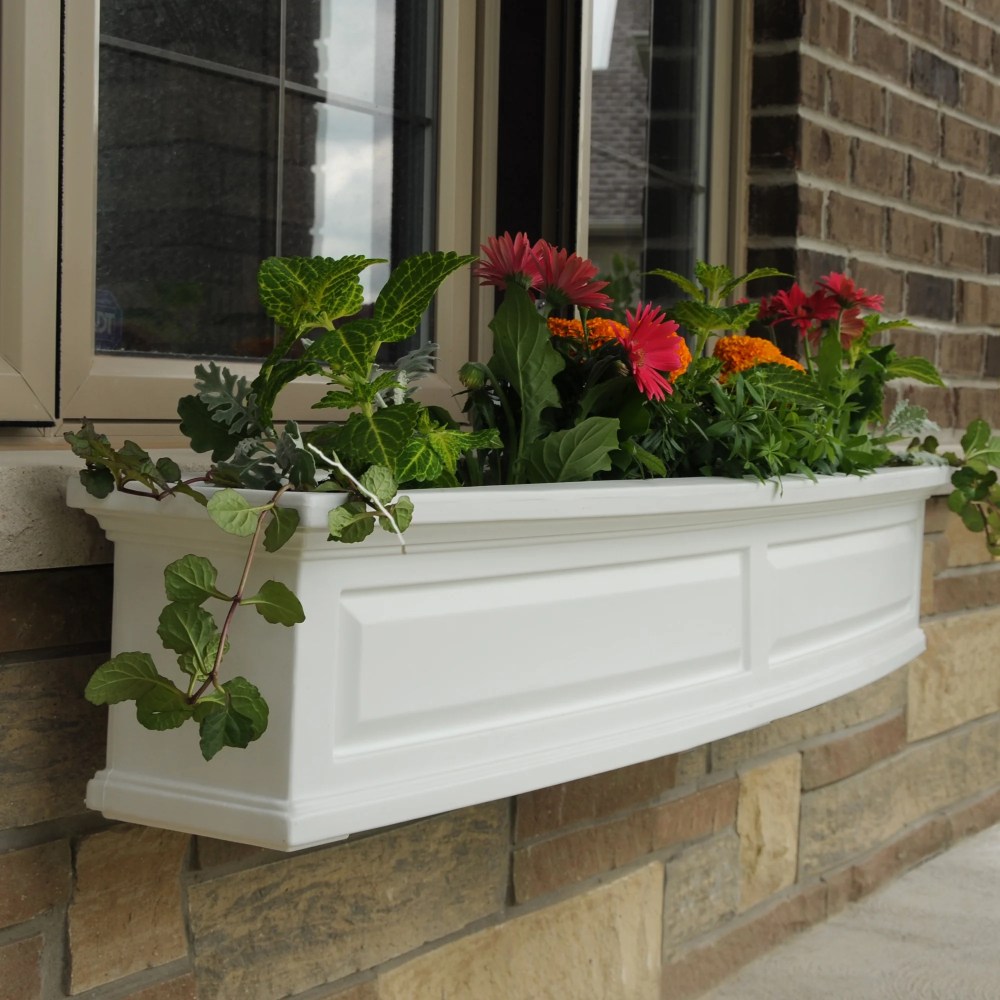 Mayne Nantucket 60" x 12" x 10" Rectangle White Self Watering Plastic Window Box Planter - Image 8