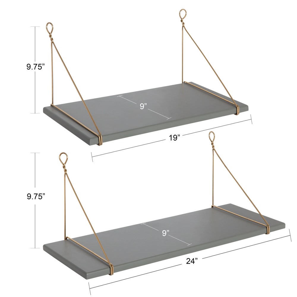 Kate and Laurel Vista Wood and Metal Wall Shelves, Gray/Gold 2 Piece - Image 5