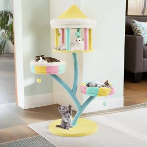 Pefilos 57" Modern Cat Tree Tower for Indoor Cats with Perch, Cat Condo, Cat Tree House with Scratching Posts for Large Cats, Color