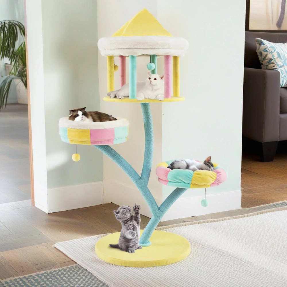 Pefilos 57" Modern Cat Tree Tower for Indoor Cats with Perch, Cat Condo, Cat Tree House with Scratching Posts for Large Cats, Color