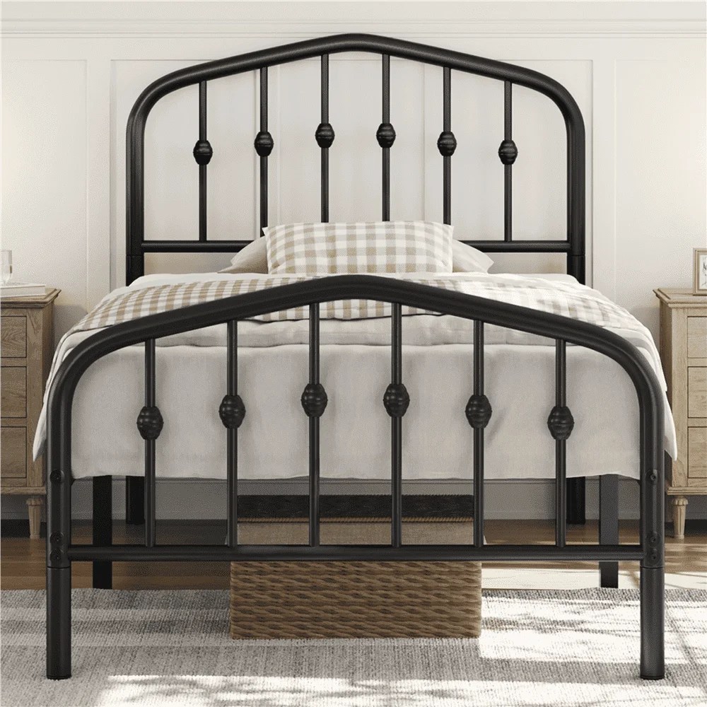 Yaheetech Metal Bed Frame with Arched Headboard and Footboard,Black,Twin
