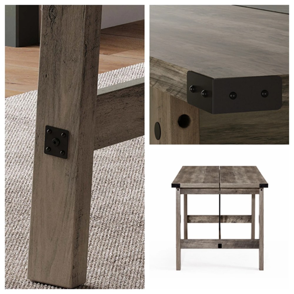 WAMPAT 6 Person Modern Dining Room Table, Rustic Grey Wood Kitchen Table - Image 6