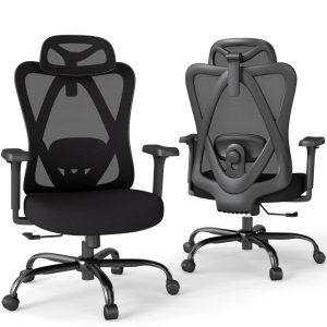YERAIRR Highback Mesh Office Chair with Adjustable Headrest,Lumbar Support,and 3D Armrests Ergonomic Swivel Task Chair Black