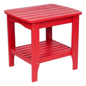 Shine Company Rectangular Traditional Wood Indoor/Outdoor Side Table in Red