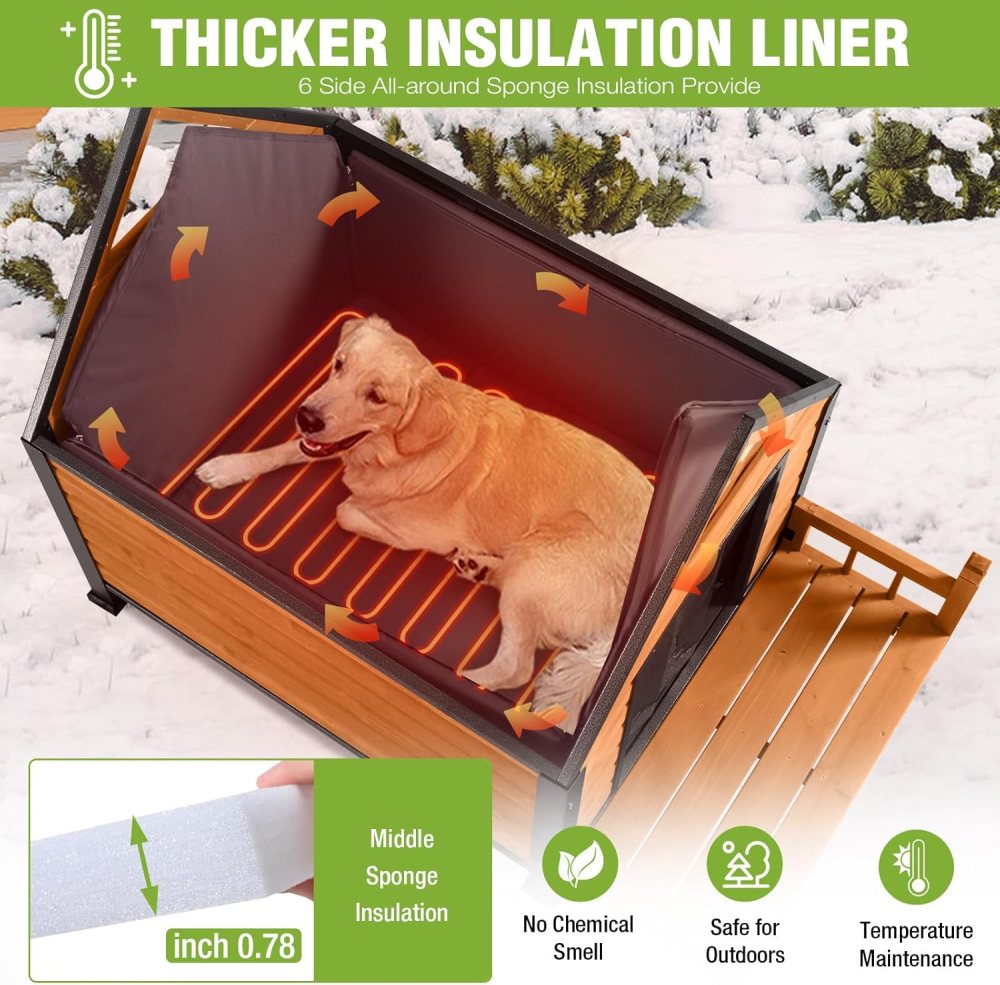 Aivituvin Large Heated Dog House Outdoor Insulated Weatherproof Dog Kennel with Heated Pad, Insulated All-Round Thermal Liner, Chew-Proof Strong Iron Frame Dog House for Dogs (Winter-Ready) - Image 2